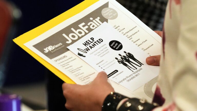 (A job seeker waits to talk to a recruiter at a job fair Aug. 28, 2025, in Sunrise, Fla.  AP File Photo: Marta Lavandier)
