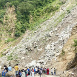 (The Gaganekhola section of the Karnali Highway blocked by a landslide. Photo: Netra Shahi)