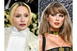 (Madonna appears at The Metropolitan Museum of Art’s Costume Institute benefit gala in New York on May 5, 2025, left, and Taylor Swift appears at the MTV Video Music Awards in Elmont, N.Y., on Sept. 11, 2024.  AP File Photo: Evan Agostini)