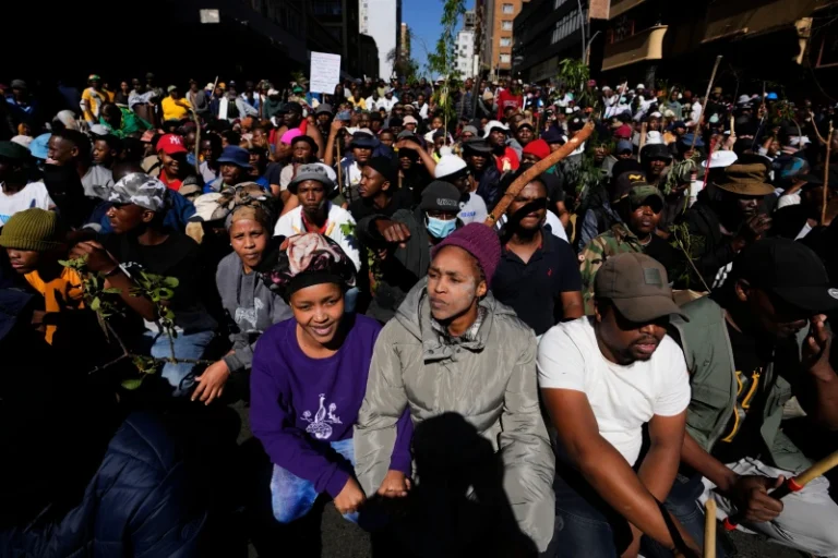 (Protesters march against illegal immigration in Johannesburg, South Africa, Tuesday, June 30, 2026.  AP Photo: Themba Hadebe)