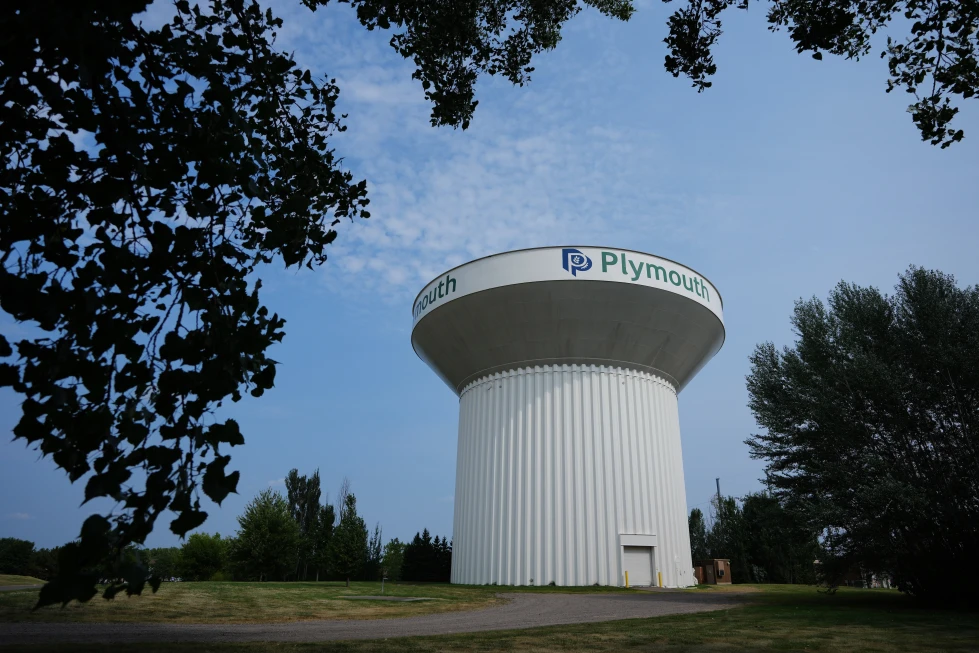 (A water tower is seen Thursday, July 30, 2026, in Plymouth, Minn. A cyberattack targeted the operating technology at over 30 water systems in Minnesota, including Plymouth’s, earlier this week, state officials said.  AP Photo: Ellen Schmidt)