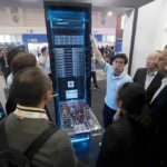 (Visitors listen to the introduction of NVIDIA GB300 NVL72 AI server during the Hon Hai Tech Day (HHTD 25) at the Nangang Exhibition Center in Taipei, Taiwan, Nov. 21, 2025. (AP File Photo: Chiang Ying-ying)