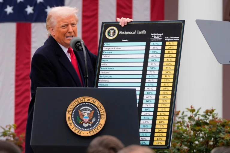(President Donald Trump speaks during an event to announce new tariffs in the Rose Garden at the White House on April 2, 2025, in Washington.  AP File Photo: Mark Schiefelbein)