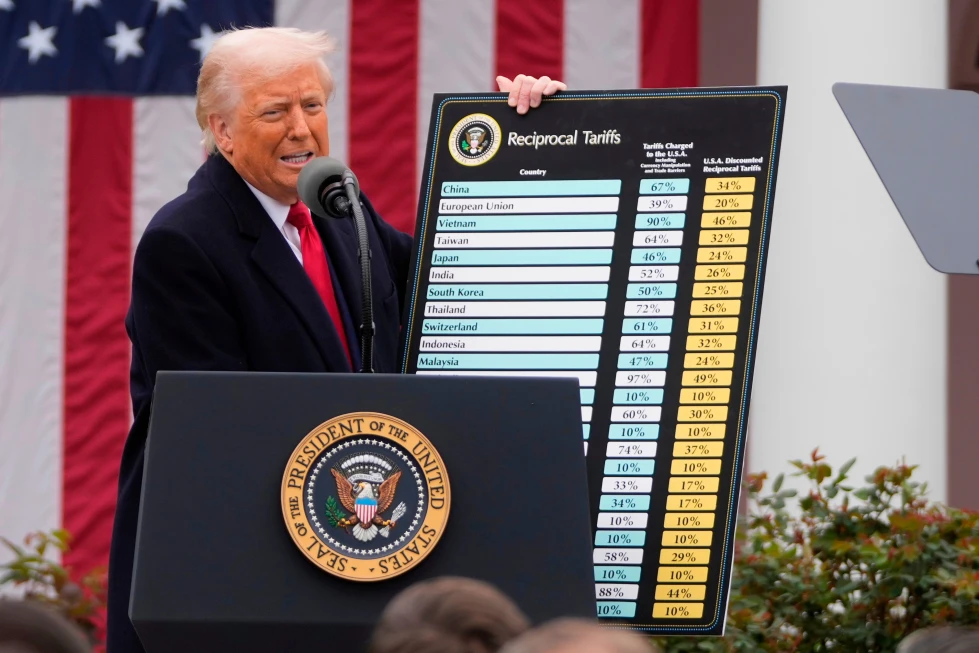 (President Donald Trump speaks during an event to announce new tariffs in the Rose Garden at the White House on April 2, 2025, in Washington.  AP File Photo: Mark Schiefelbein)