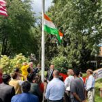 (India’s flag being hoisted to fly alongside the US flag, at the August 23, 2026 event hosted by Indo-American Seniors Association of Clifton, NJ.)