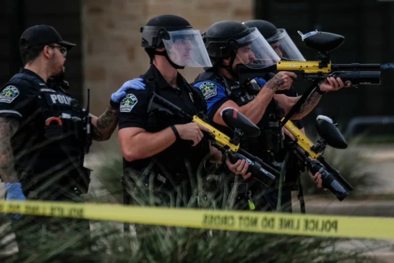 (Authorities deploy non-lethan weapons near a demonstration where a man was shot in his vehicle by an ICE officer, Sunday, Sept. 20, 2026, in Austin, Texas. AP Photo: Joel Angel Juarez)