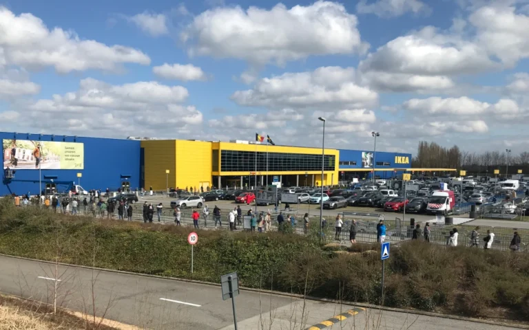 (People stand in a line for last minute shopping outside an Ikea store in Brussels, Friday, March 26, 2021.  AP File Photo: Mark Carlson)