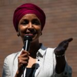 MINNEAPOLIS, MINNESOTA - AUGUST 8: U.S. Rep. Ilhan Omar (D-MN) speaks during a get out the vote event with Democratic Senate candidate, Minnesota Lt. Gov. Peggy Flanagan, at Cedar Field Park on August 8, 2026 in Minneapolis, Minnesota. Flanagan and Rep. Angie Craig (D-MN) will be vying for the Democratic nomination in the state's August 11 primary election. (Photo by Stephen Maturen/Getty Images)