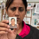 (In this photo taken with a smartphone, Usha Khatri shows a photo of her husband Indra Bahadur who has been missing since last month's flood outside Tribhuvan University Teaching Hospital, in Kathmandu, Nepal, Thursday, Sept. 17, 2026.  AP photo: Upendra Man Singh)