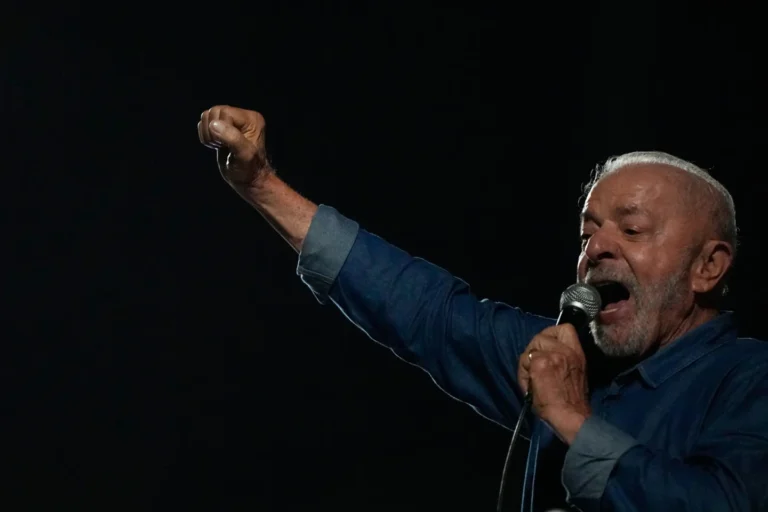 (President Luiz Inacio Lula da Silva addresses supporters during a victory rally after winning a fourth term in the presidential runoff on Paulista Avenue in Sao Paulo, Brazil, Sunday, Oct. 25, 2026.  AP Photo: Natacha Pisarenko)