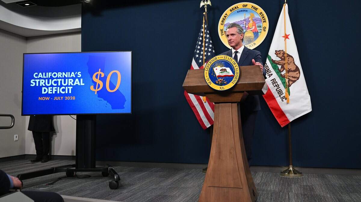 Gov. Gavin Newsom, gives his last May revise in the Swing Space on Thursday, May 14, 2026.