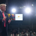 (President Donald Trump walks from the podium after speaking at a campaign rally at the Ocean Center, in Daytona Beach, Fla., Friday, Oct. 30, 2026. AP Photo: Jacquelyn Martin)