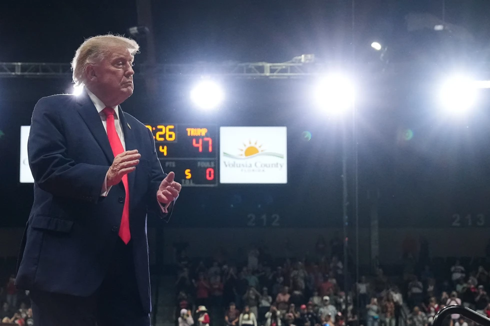 (President Donald Trump walks from the podium after speaking at a campaign rally at the Ocean Center, in Daytona Beach, Fla., Friday, Oct. 30, 2026. AP Photo: Jacquelyn Martin)