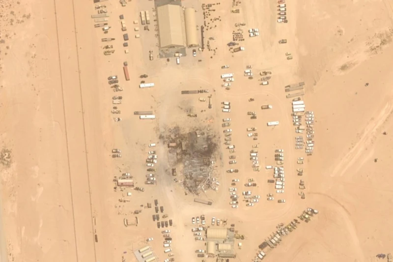 (This satellite image provided by Airbus shows a destroyed facility at Prince Sultan Air Base in Saudi Arabia on May 1, 2026. (Airbus DS 2026 via AP)
