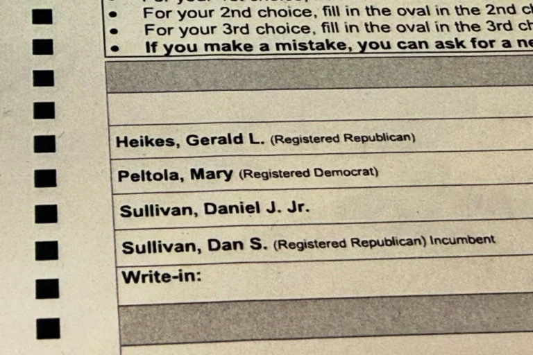 (A sample election ballot is displayed in Anchorage, Alaska, on Friday, Oct. 23, 2026.  AP Photo: Haven Daley)