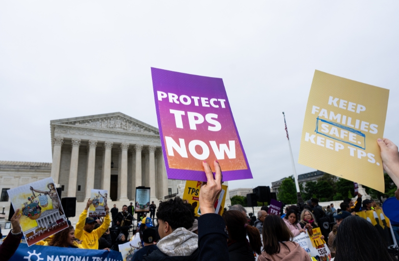(File: Temporary Protected Status holders along with union leaders and advocates rally as the Supreme Court prepares to hear oral arguments in Mullin v. Doe on Wednesday, April 29, 2026. File  Photo: Bill Clark-CQ Roll Call)