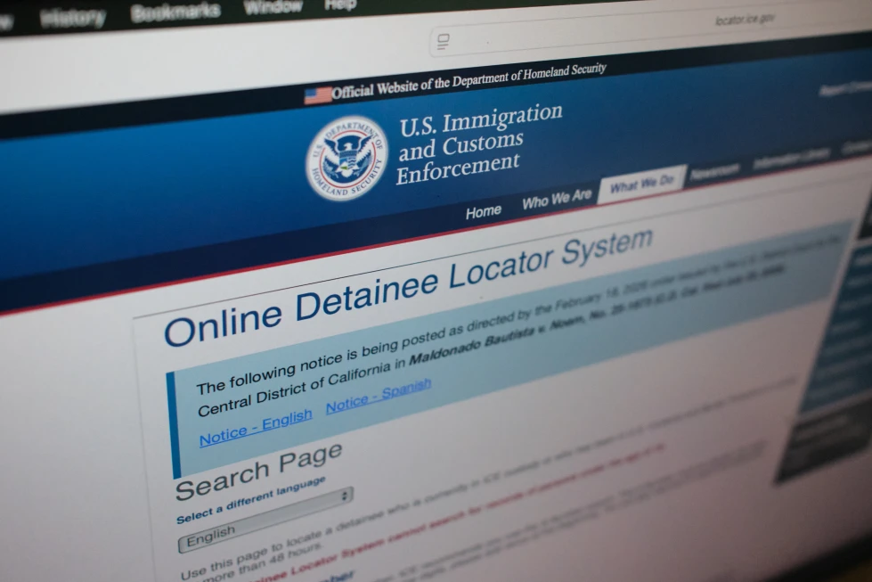 (The U.S. Immigration and Customs Enforcement website, used to locate someone in immigration detention, is displayed on Sept. 21, 2026, in New York. AP File Photo:Rachel Leathe)