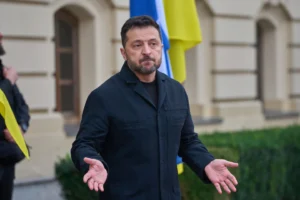 (Ukraine's President Volodymyr Zelenskyy answers media questions before his meeting with Finnish Prime Minister Petteri Orpo in Kyiv, Ukraine, Thursday Oct. 22, 2026. AP Photo: Efrem Lukatsky)